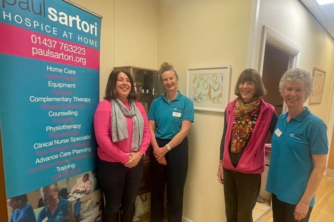 Judith Williams, Grant Development Officer at Paul Sartori with Katie Welsford, Complementary Therapist, artist Rosemary Graham, and Heather Green, Complementary Therapy Team Co-ordinator at Paul Sartori.