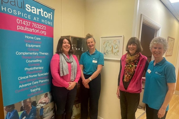 Judith Williams, Grant Development Officer at Paul Sartori with Katie Welsford, Complementary Therapist, artist Rosemary Graham, and Heather Green, Complementary Therapy Team Co-ordinator at Paul Sartori.