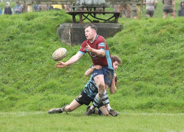 The Otters' Dean James receiving the ball under pressure