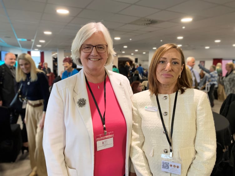 PLANED employee Lucy Cummings who won the award, with the Chair of Hywel Dda University Health Board, Judith Hardisty.