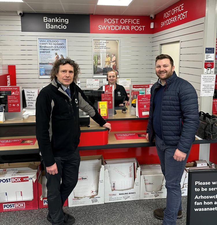 Vince and Fiona at Tenby Stores and Post Office with Samuel Kurtz MS.