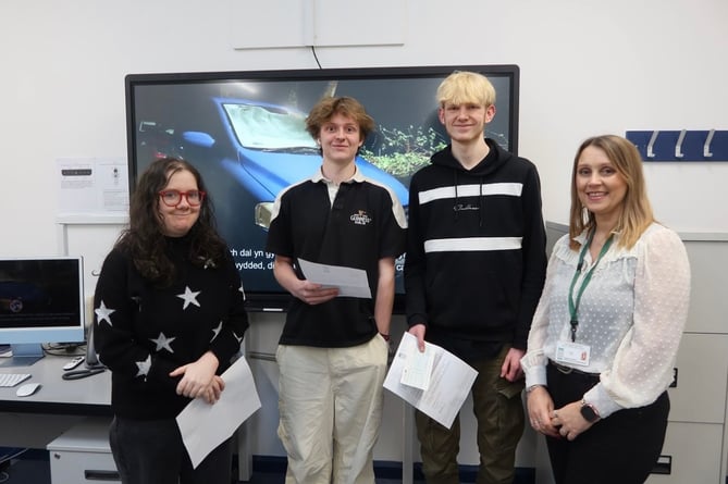 Photo: Pembrokeshire College students Christian Pearce, Jac Dawes and Xanthe Horsley, with Pembrokeshire County Council Road Safety Officer, Sally Jones.