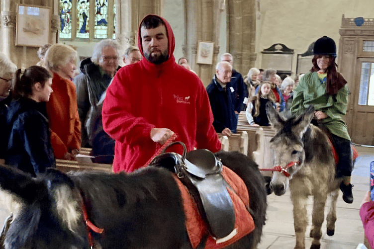 Donkeys in St Mary’s Church Tenby for Palm Sunday
