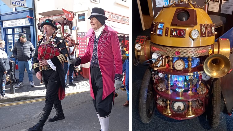 Intriguing exhibits included this animated Steampunk take on the robotic droid R2-D2 from the Star Wars film series, and a huge mechanical spider. (Parade pic. Elizabeth Fitzpatrick)