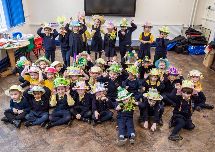 Before the start of the holidays, pupils from St Teilo’s Catholic Primary School, Tenby, were already getting in the Easter spirit. (Pic. Joann Randles)