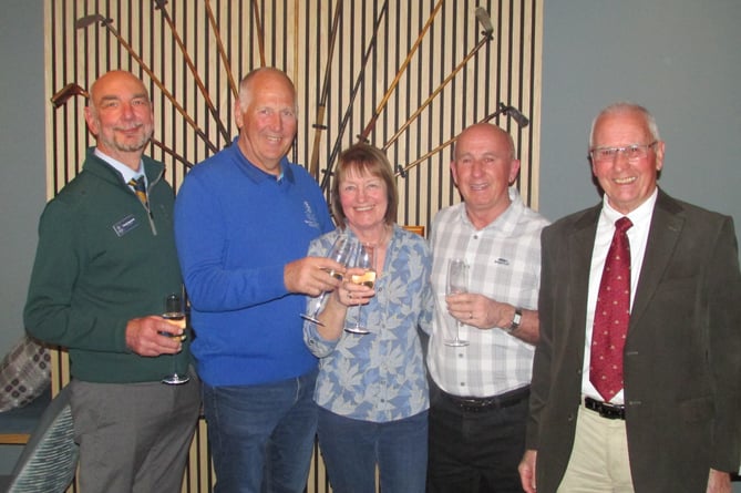 Pictured with Lynda and Mark Edwards are Tenby Golf Club manager Dave Hancock, captain Mike Seal and president John Gillespie.