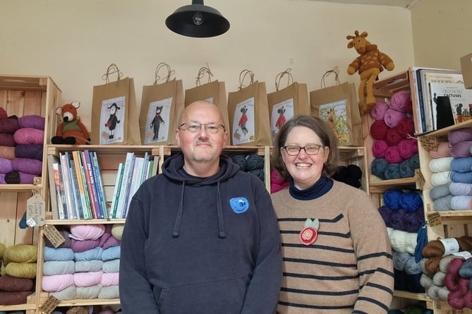 Linzi and Jason Brown in the Bumblebees wool and haberdashery shop in Llandovery