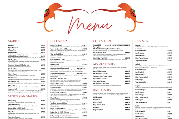 Tenby Tandoori Menu