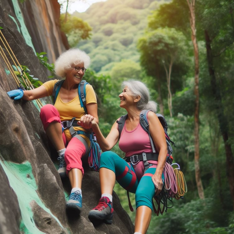 Old ladies rock climbing