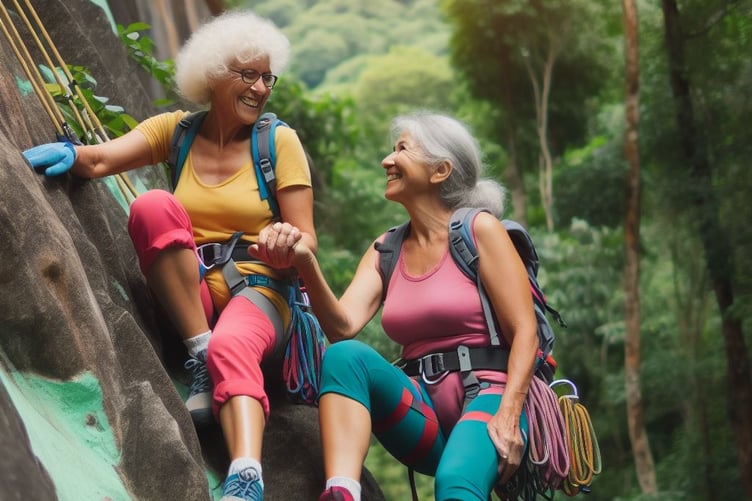 Old ladies rock climbing
