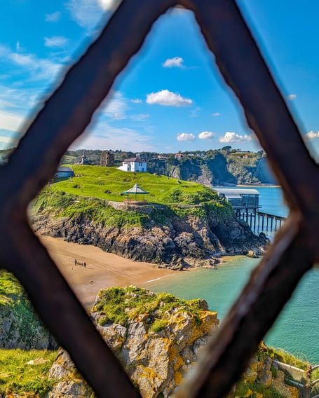 View of Castle Hill, Tenby from St Catherine’s Island Fort