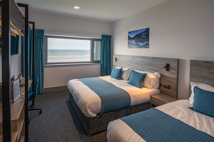 A sea-facing room at Caban, Pendine