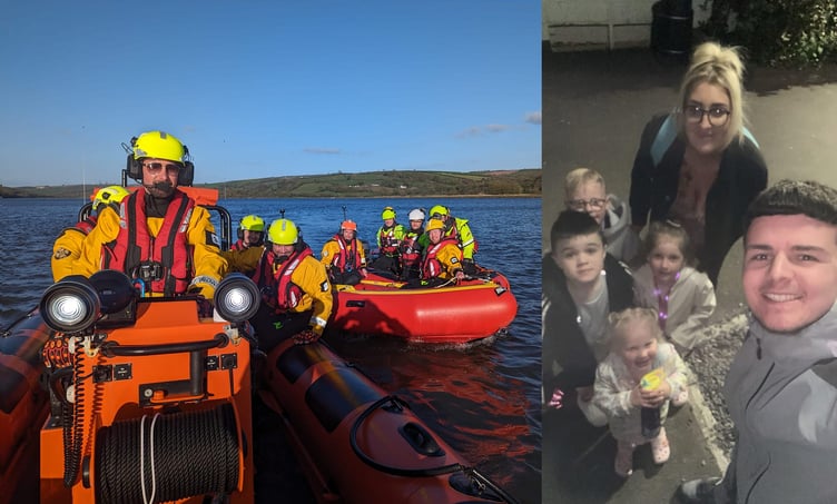 The Ferryside Lifeboat Team at a recent training day / Josh and his family