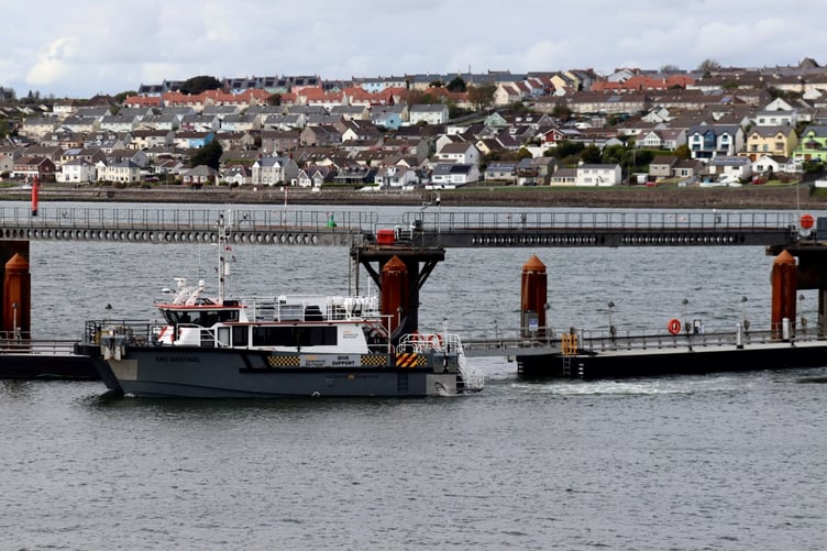 The CRC Sentinel was the first vessel to use the new workboat pontoons at Pembroke Port.