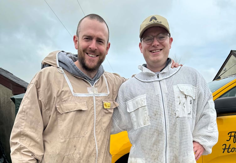Bee farmer Gruff Rees with apprentice Andy Stead