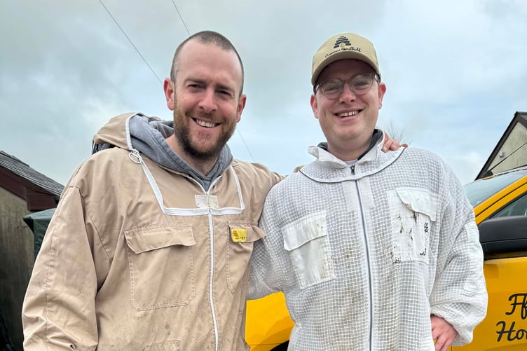 Bee farmer Gruff Rees with apprentice Andy Stead