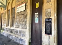 ‘Sacrilege!' traditional Tenby Queen Victoria red post box blacked out