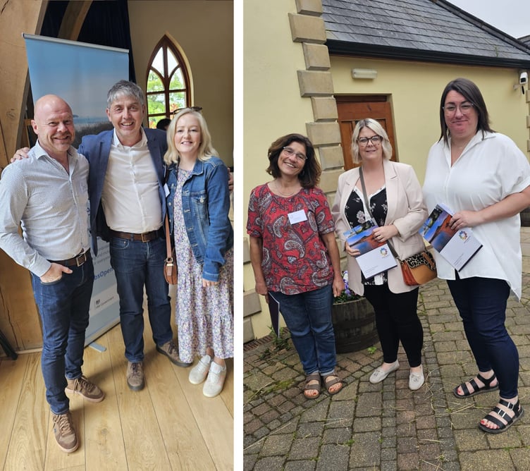 Pictured at the Pembrokeshire Tourism Summit at Rhosygwylen are Ross Grieve, Saundersfoot Harbour with Neil Kedward and Alix White, Seren Collection; Sophie Hurst, Preseli Ventures and Director of Visit Pembrokeshire with Sam Morgan, Signspeed and Donna James, Signspeed and Director of Visit Pembrokeshire.