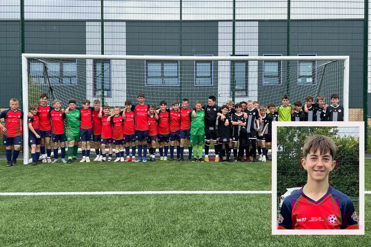 The Pembrokeshire and Radyr Rangers under 12s team; inset, player of the match Bobby Field-Thomas