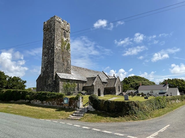 St Twynnells Church is a small church situated on the top of a hill overlooking the Castlemartin Range at Merrion, with views to Bosherston and Freshwater West and on a good day - Lundy Island.