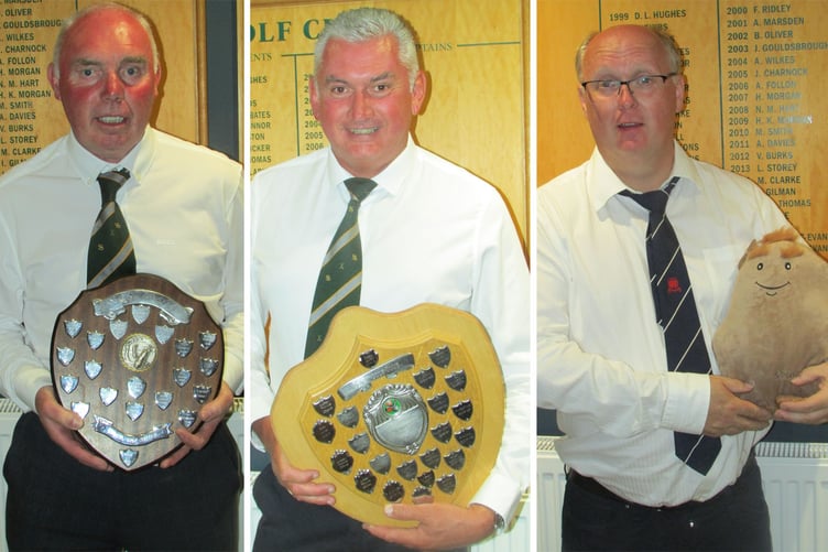 Left to right: Gary McKeown – Swingers’ Day winner; Spencer Harries – Champion Swinger for 2024; and Simon Evans with Spuddy