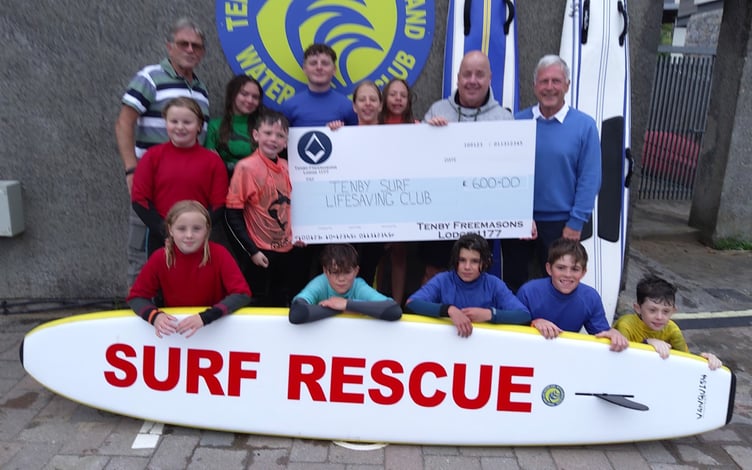 Freemasons from Tenby Lodge were able to present a cheque for £600 to members of the Lifesaving Club