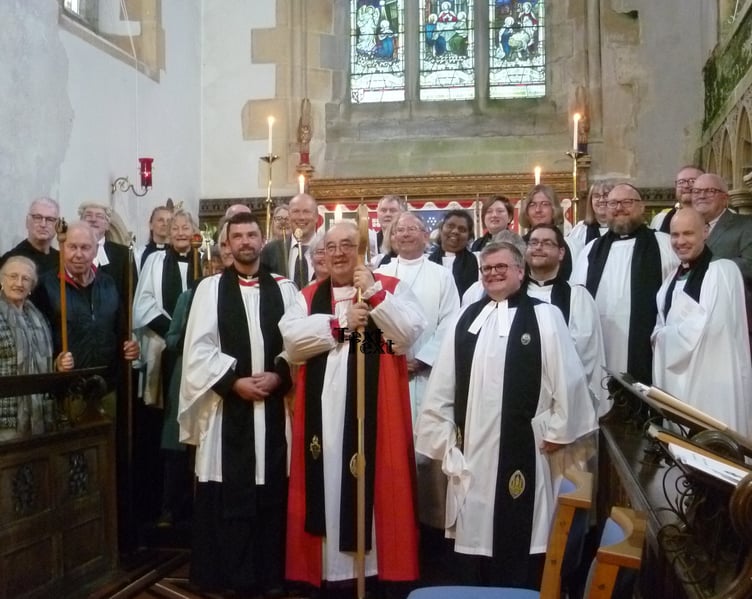 Pictured at the licensing ceremony at St Andrew’s Church are Bishop of St Davids the Rt Rev’d Dorrien Davies, Rev'd Robert Moore, Wardens of the Narberth Benefice and clergy of the Narberth and Tenby Local Ministry Area.