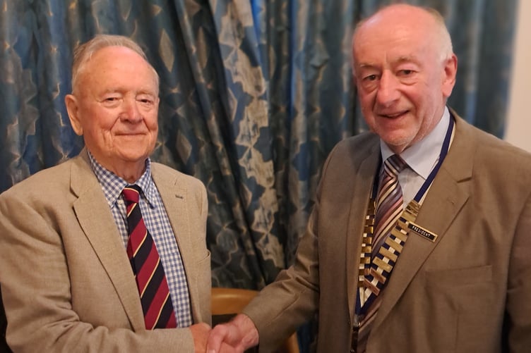 John Morris (left) with Narberth & District Probus Club President Peter Morgan. Photo: Patrick Jones