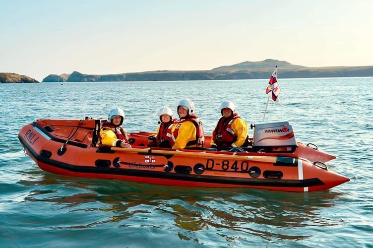 Ellen right of picture, helm of inshore lifeboat Marian and Alan Clayton