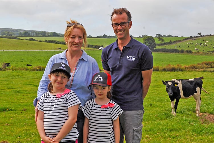 Alex Prichard with her daughters at Escalwen and Ryan Davies, veterinary consultant.