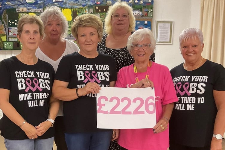 Pictured with Sheila Ralph local volunteer for the ‘Tit Club’ afternoon tea and raffle, in aid of Breast Cancer Now, are Kathy, Kath, Jane, Julie and Jan. Judith was unable to be in the picture as she was having treatment.