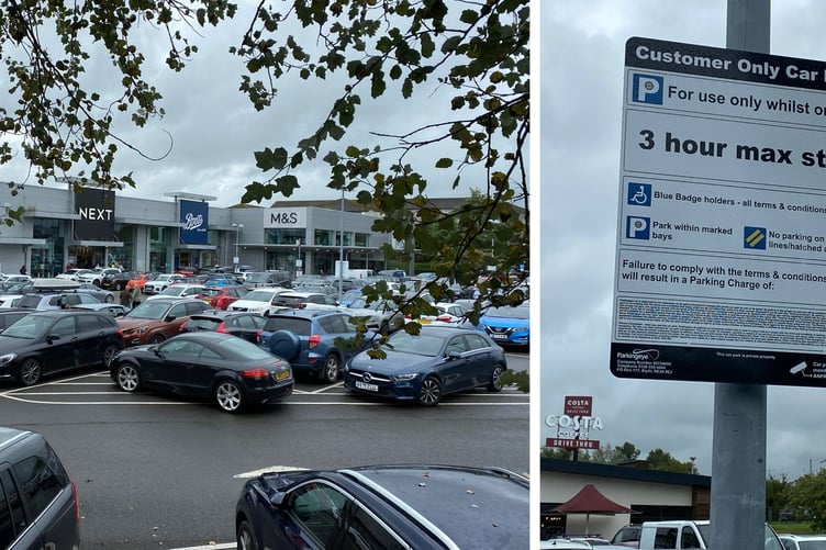 Withybush Retail Park, Haverfordwest, where a three-hour parking restriction has been introduced.
