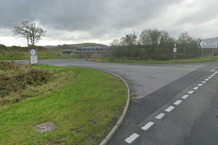 A48 Entrance to landfill site at Nantycaws, Carmarthenshire