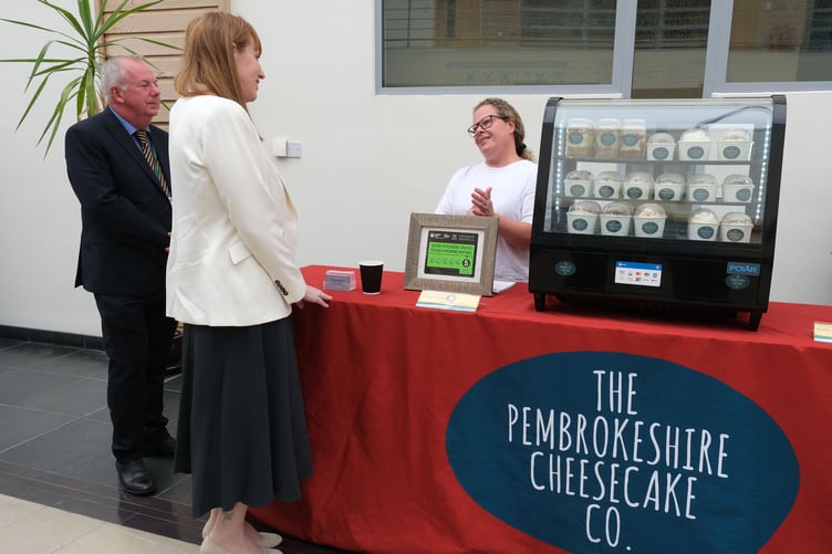 Deputy PM Angela Rayner meeting Claire Garland from The Pembrokeshire Cheesecake Company.