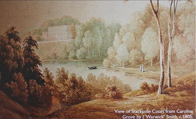View of Stackpole Court from Caroline Grove by J ‘Warwick’ Smith, c1805.