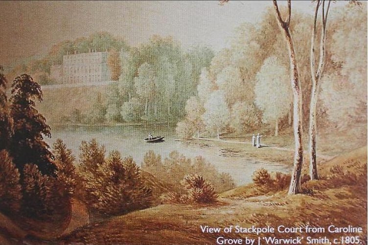 View of Stackpole Court from Caroline Grove by J ‘Warwick’ Smith, c1805.