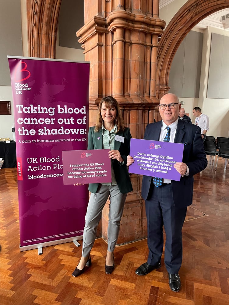 Preseli Pembrokeshire Senedd Member Paul Davies is pictured with Dr Ceri Bygrave, Consultant Haematologist and Myeloma Lead at UHW Cardiff