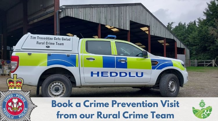 Rural crime prevention social media campaign poster by Dyfed-Powys Police