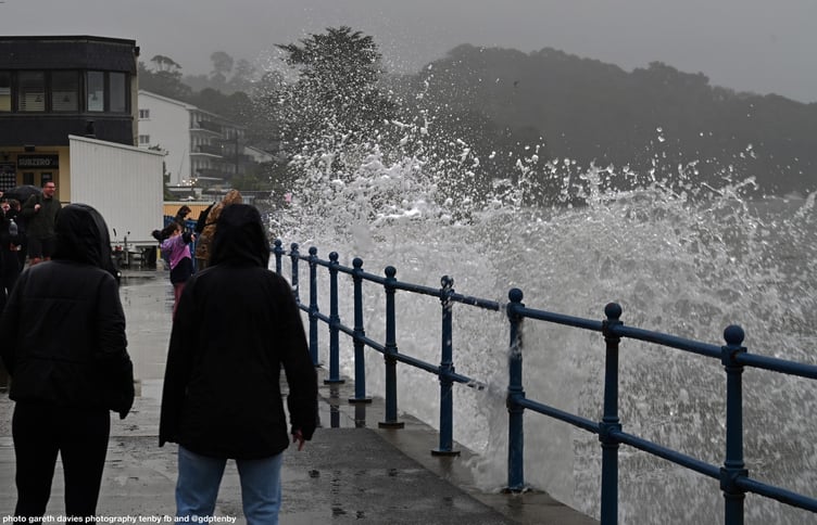 Stormy weather along the seafront of Saundersfoot this summer (Photo by Gareth Davies Photography)