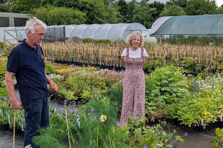 Richard Brambley at Farmyard Nurseries with Sue Kent during the filming of Gardeners’ World in 2022 - Hold this while permission obtained for use.