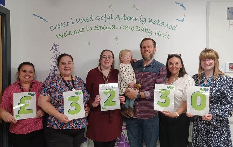 Pictured are Angharad Janes, Angharad Smiriglia, Jo Honey, Dave Owen and his daughter, Erin Owen, Kelly Brown and Catrin Davies.