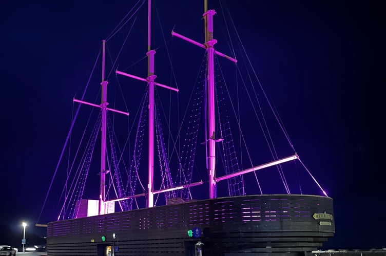 As the activities for World Polio Day drew to a close, the schooner situated on the harbour decking was once again illuminated purple in what has become an annual tradition. 