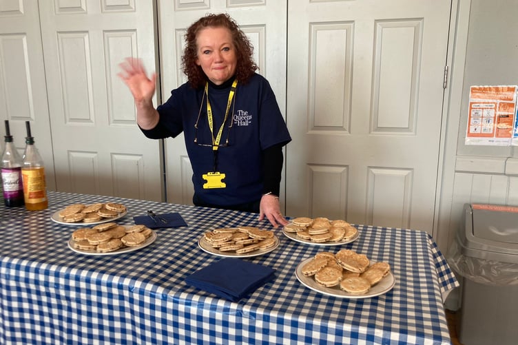 Serving Welsh cakes at The Big Soup, Narberth
