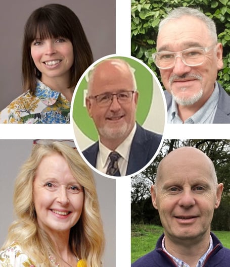 2026 Eisteddfod Executive Committee officials Carys Ifan, John Davies, Cris Tomos, Non Davies and Tegryn Jones