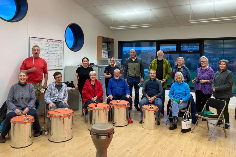 Participants enjoying samba drumming sessions in Pembrokeshire - Nov 24