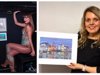 Taylor Swift poses with Tenby-born artist's work