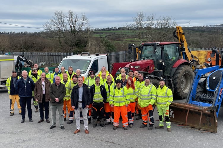 PCC's Highways teams with the Local Authority's Leader and CEO when they went to thank the team at Templeton Depot this week. 