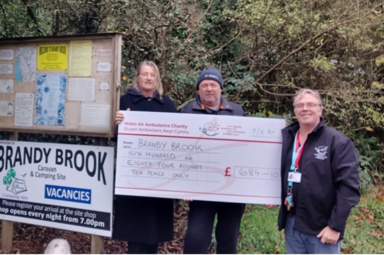 Anthony and Alys Daye, who own Brandy Brook Caravan and Camping site in Haycastle recently handed over a cheque for £684 to the lifesaving charity.