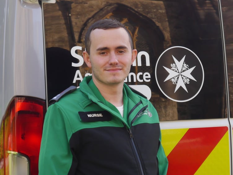 Caption: Sam Davies (right) is one of St John Ambulance Cymru’s Volunteer Alternative Responders, who will be on hand in communities across Wales this Christmas and beyond.