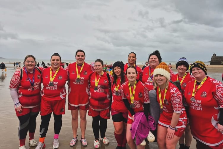 A number of the Panthers braved the annual New Year's Day Saundersfoot swim